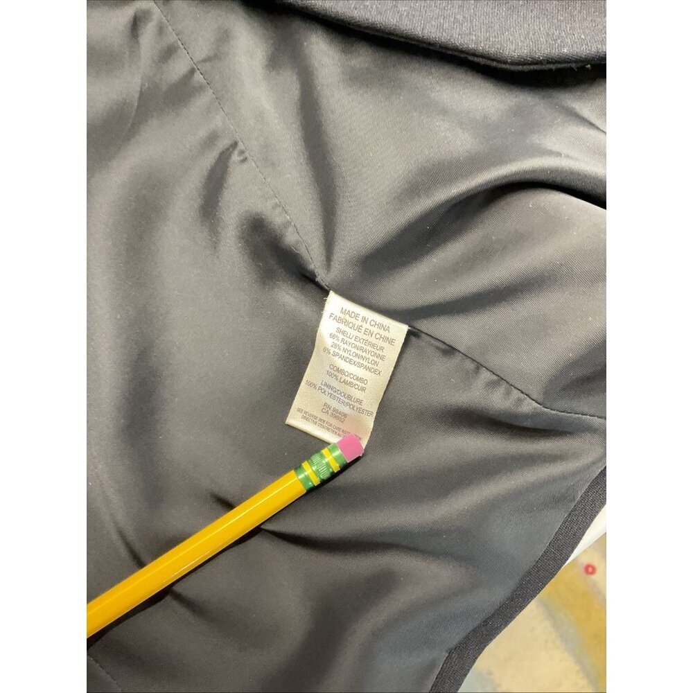 Theory Women's Black Lanai Classic Open-Front leather trim Blazer Jacket Size 10 - Picture 7 of 13
